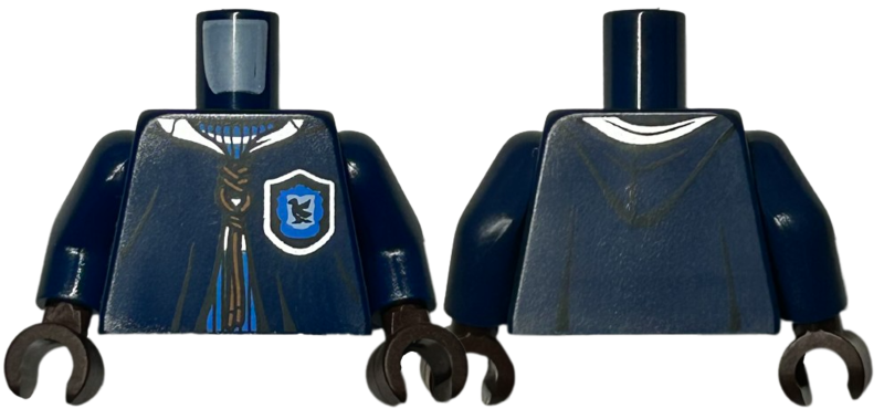 Torso Quidditch Robe over Sweater, Blue Collar and Ravenclaw Crest and Dark Orange Lacing Pattern / Dark Blue Arms / Dark Brown Hands