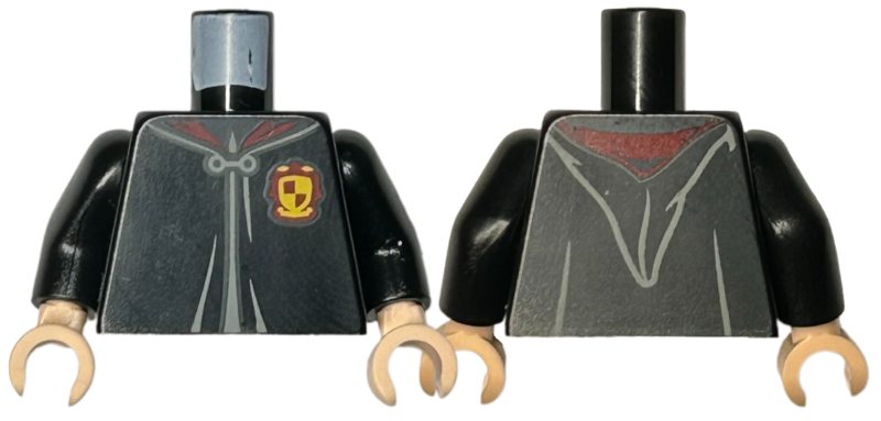 Torso Hogwarts Robe Clasped with Gryffindor Crest Pattern / Black Arms / Light Nougat Hands