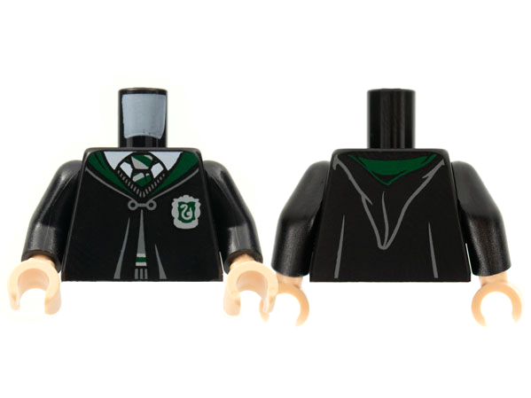 Torso Hogwarts Robe Clasped with Slytherin Crest Pattern / Black Arms / Light Nougat Hands