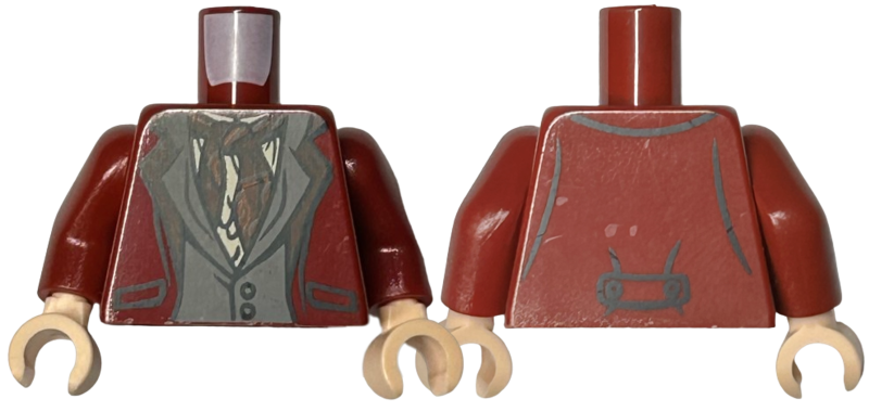 Torso Jacket over Dark Bluish Gray Vest, Tan Shirt and Dark Red Scarf Pattern / Dark Red Arms / Light Nougat Hands