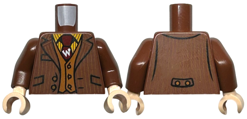 Torso Jacket over Orange Vest, Striped Shirt and Dark Red Tie with Letter W Pattern / Reddish Brown Arms / Light Nougat Hands