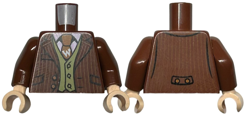 Torso Jacket over Sand Green Vest, Striped Shirt and Dark Orange Tie with Letter W Pattern / Reddish Brown Arms / Light Nougat Hands