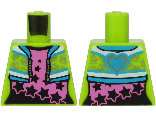 Torso Jacket with Dark Azure Collar, Silver Triangles and Heart on Back over Dark Pink Shirt with Black Stars Pattern