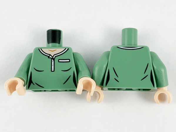 Torso Female Polo, Light Nougat Neck, White Collar and Pocket Pattern / Sand Green Arms / Light Nougat Hands