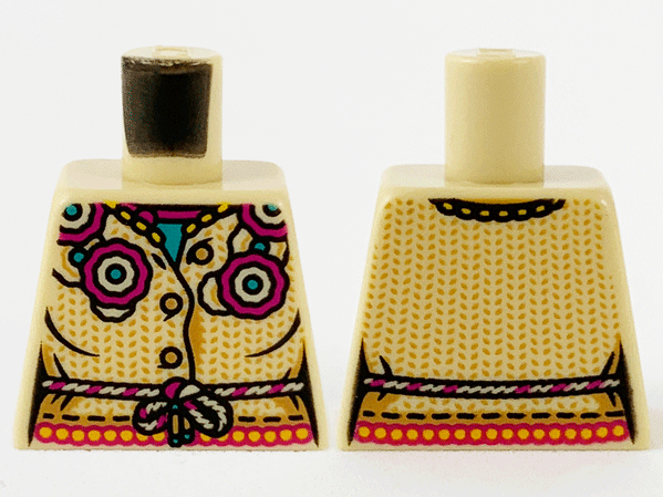 Torso Female, Magenta and Dark Turquoise Flowers, Medium Nougat Dots, Magenta and Tan Rope Belt Pattern