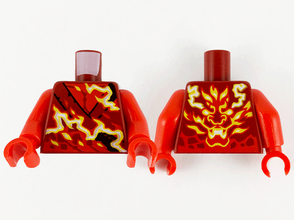 Torso Tunic with Yellow and White Fire Energy, Dragon on Back Pattern / Red Arms / Red Hands