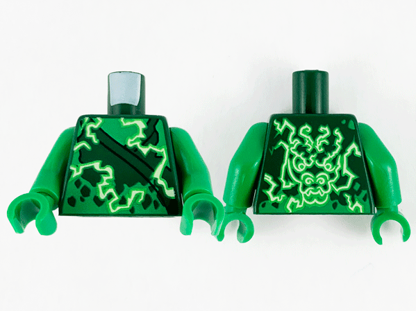 Torso Tunic with Bright Green and White Electricity Energy and Dragon on Back Pattern / Green Arms / Green Hands