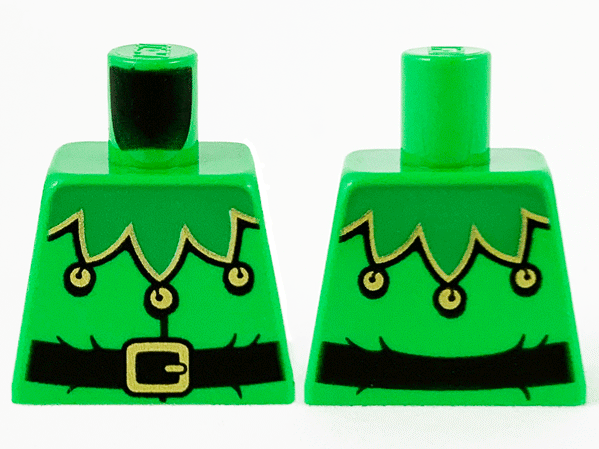 Torso Green Scalloped Collar with Gold Trim and Bells, Black Belt with Gold Buckle Pattern