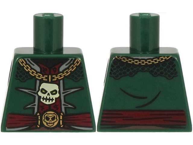 Torso Open Jacket over Dark Red Vest, Gold Necklace with White Skull, Belt with Buckle and Emblem Pattern (BAM)