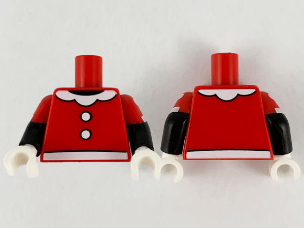 Torso White Collar, Buttons and Belt Pattern / Black Arms with Red Short Sleeves, White Dots and Cuffs Pattern / White Hands