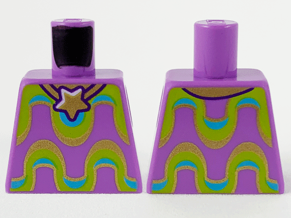 Torso Gold Star Necklace, Lime, Medium Azure and Gold Wavy Stripes Pattern