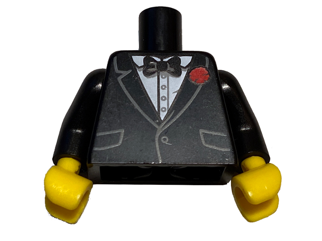 Torso Jacket Formal with Black Vest, White Shirt and Black Bow Tie with Red Flower Pattern (BAM) / Black Arms / Yellow Hands