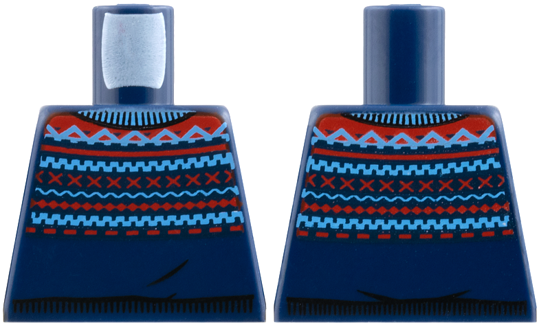 Torso Knit Fair Isle Sweater with Medium Blue and Red Lines Pattern
