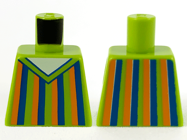 Torso Sweater V-Neck, Orange and Blue Stripes and White Shirt Pattern