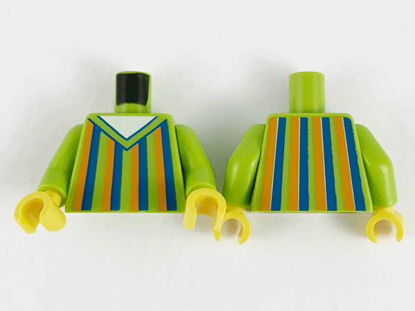 Torso Sweater V-Neck, Orange and Blue Stripes and White Shirt Pattern / Lime Arms / Yellow Hands