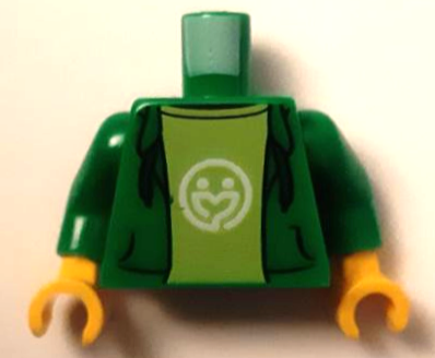 Torso Hoodie Open over Lime Shirt with White Play Day Social Logo Pattern / Green Arms / Yellow Hands