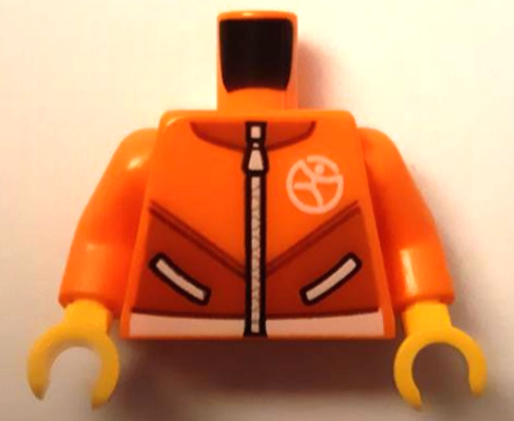 Torso Jacket with Dark Orange Panels and Collar and White Pockets, Zipper, Waistband, and Play Day Physical Logo Pattern / Orange Arms / Yellow Hands