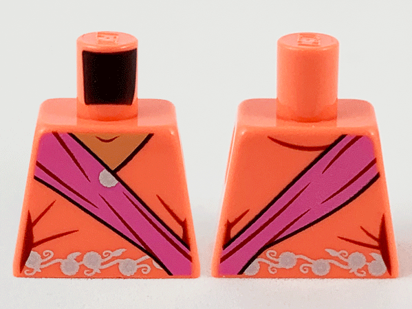 Torso Female Sari, Nougat Neck, Dark Pink Sash, Silver and White Flower Filigree Pattern