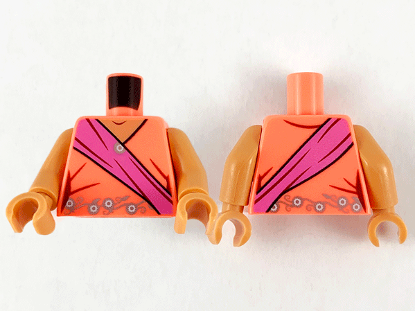 Torso Female Sari, Nougat Neck, Dark Pink Sash, Silver and White Flower Filigree Pattern / Nougat Arms / Nougat Hands