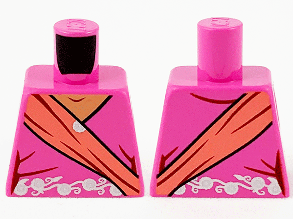 Torso Female Sari, Nougat Neck, Coral Sash, Silver and White Flower Filigree Pattern