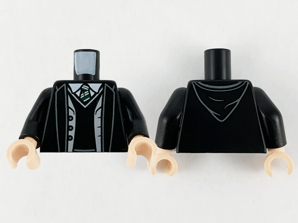 Torso Jacket, Light Bluish Gray Vest, Black Sweater, White Collar, Green and White Tie Pattern / Black Arms / Light Nougat Hands