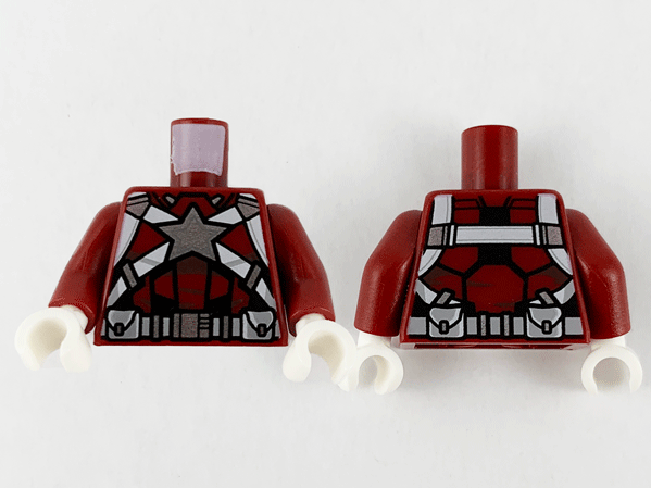 Torso Armor, White Stripes, Silver Star, Belt with Pouches and Silver Buckle Pattern / Dark Red Arms / White Hands