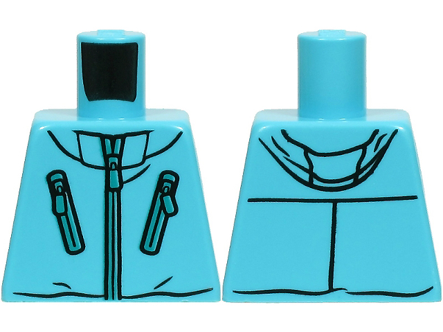 Torso Winter Jacket with Pockets, Zipper, Hood and Creases Pattern