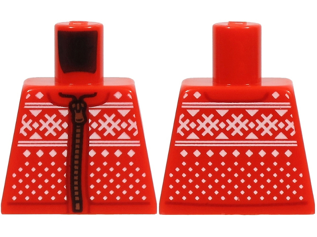 Torso Winter Jacket with Zipper and Knitted White Hashmarks, Triangles, Lines and Squares Pattern