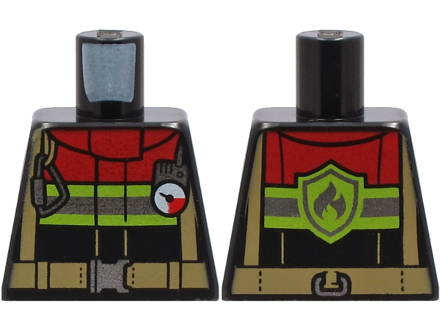 Torso Fire Jacket with Red Collar, Silver and Lime Reflective Stripes, Dark Tan Harness and Belt, Carabiner, and Gauge Pattern