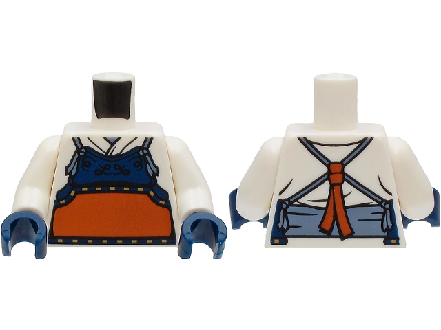 Torso Robe with Dark Blue and Dark Orange Bogu Armor, Sand Blue Straps and Belt Pattern / White Arms / Dark Blue Hands