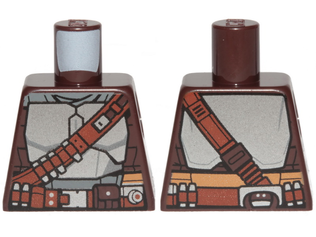 Torso SW Mandalorian Silver Beskar Armor Plates and Reddish Brown Belts Pattern (Din Djarin)