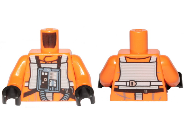Torso SW Rebel Pilot with Angled Front Panel, Black and White Belts with Buckles on Back Pattern / Orange Arms / Black Hands