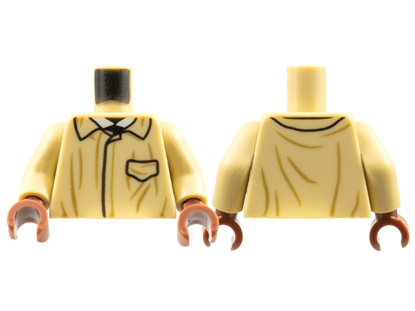 Torso Harry Potter Protective Overcoat with Dark Tan Wrinkles, Black Pocket and Small Collar over White Shirt Pattern / Tan Arms / Reddish Brown Hands