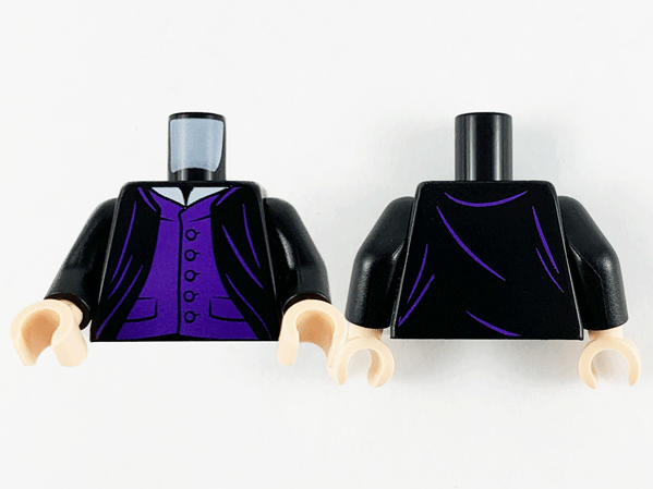 Torso Harry Potter Robe Open over Dark Purple Vest with Buttons and Pockets, White Collar Pattern / Black Arms / Light Nougat Hands