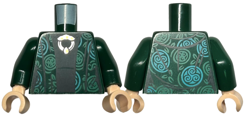 Torso Harry Potter Robe with Green and Medium Green Circles, Black Dress, Metallic Silver and Gold Medallion Pattern / Dark Green Arms / Light Nougat Hands