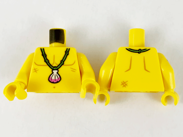 Torso Bare Chest Outline, Medium Nougat Scars and Bright Green Necklace with Shell Pattern / Yellow Arm Left / Yellow Arm Right with Anchor Tattoo Pattern / Yellow Hands