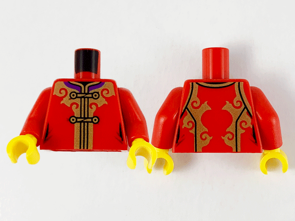 Torso Tang Jacket with Dark Purple Collar, Gold Trim and Ties Pattern / Red Arms / Yellow Hands