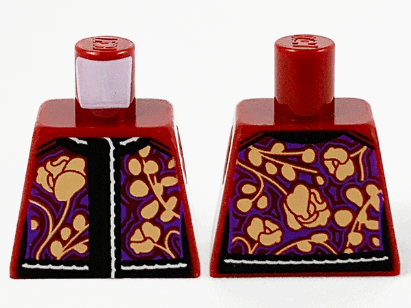 Torso Vest, Silver and Black Trim, Tan Roses, Leaves and Dark Purple Outlines Pattern