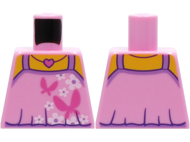 Torso Top with Dark Pink Butterflies, Heart Necklace and White Flowers Pattern