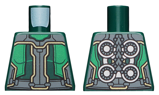 Torso Armor with Dark Bluish Gray and Green Panels, Gold Accents, Silver Circles on Back Pattern
