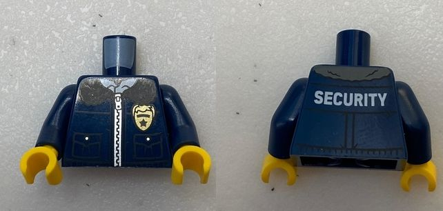 Torso Jacket with Zipper, Blue Shirt, Gold Badge and White 'SECURITY' on Back Pattern / Dark Blue Arms / Yellow Hands