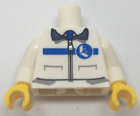 Torso Zipper Jacket with Blue LEGO Life Logo and Tie Pattern / White Arms / Yellow Hands