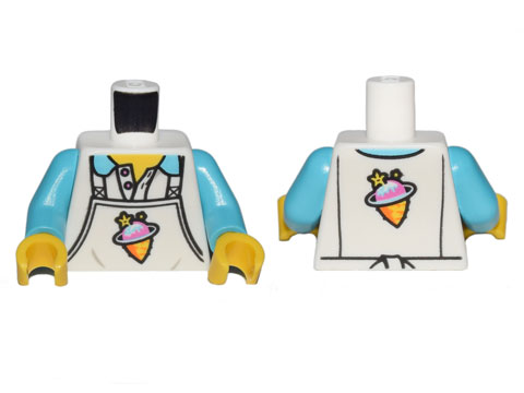 Torso Apron with Ice Planet Ice Cream Shop Logo over Collared Shirt Pattern / Medium Azure Arms / Yellow Hands