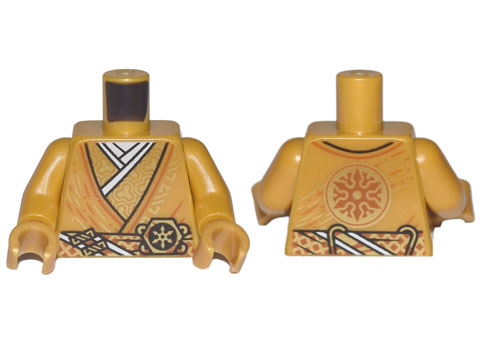Torso Tunic over Layered White and Gold Robe, 2 Clasps and Gold Ninjago Logogram Pattern / Pearl Gold Arms / Pearl Gold Hands