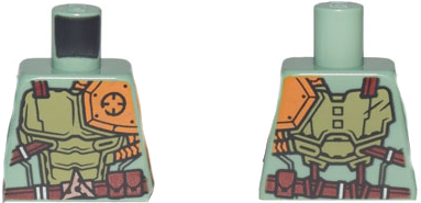Torso Ninjago Olive Green and Orange Body Armor with Dark Red Belt and 3 Pouches Pattern