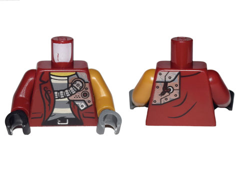 Torso Jacket with Mechanical Shoulder Plate Armor Pattern / Pearl Gold Arm Left / Dark Red Arm Right / Dark Bluish Gray Hand Left / Black Hand Right