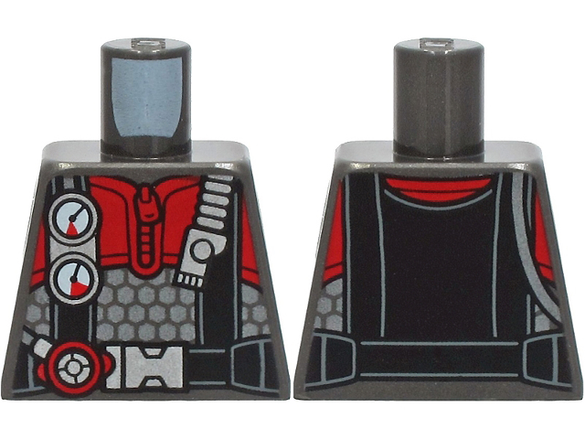 Torso Diving Suit with Red Zipper, Black Harness with Silver Buckle, Gauges, and Regulator Pattern