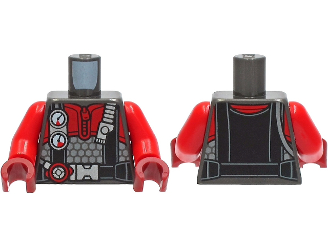 Torso Diving Suit with Red Zipper, Black Harness with Silver Buckle, Gauges, and Regulator Pattern / Red Arms / Dark Red Hands