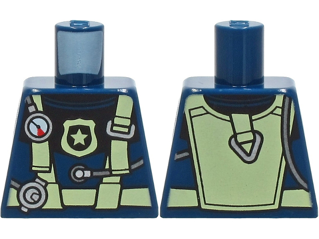 Torso Diving Suit with Bright Light Yellow Harness and Police Badge and Silver Gauge and Regulator Pattern