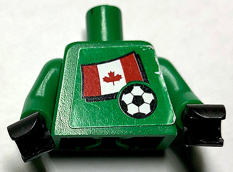 Torso Soccer Canadian Goalie, Canada Flag Sticker Front, White Number Sticker Back Pattern (specify number in listing) / Green Arms / Black Hands